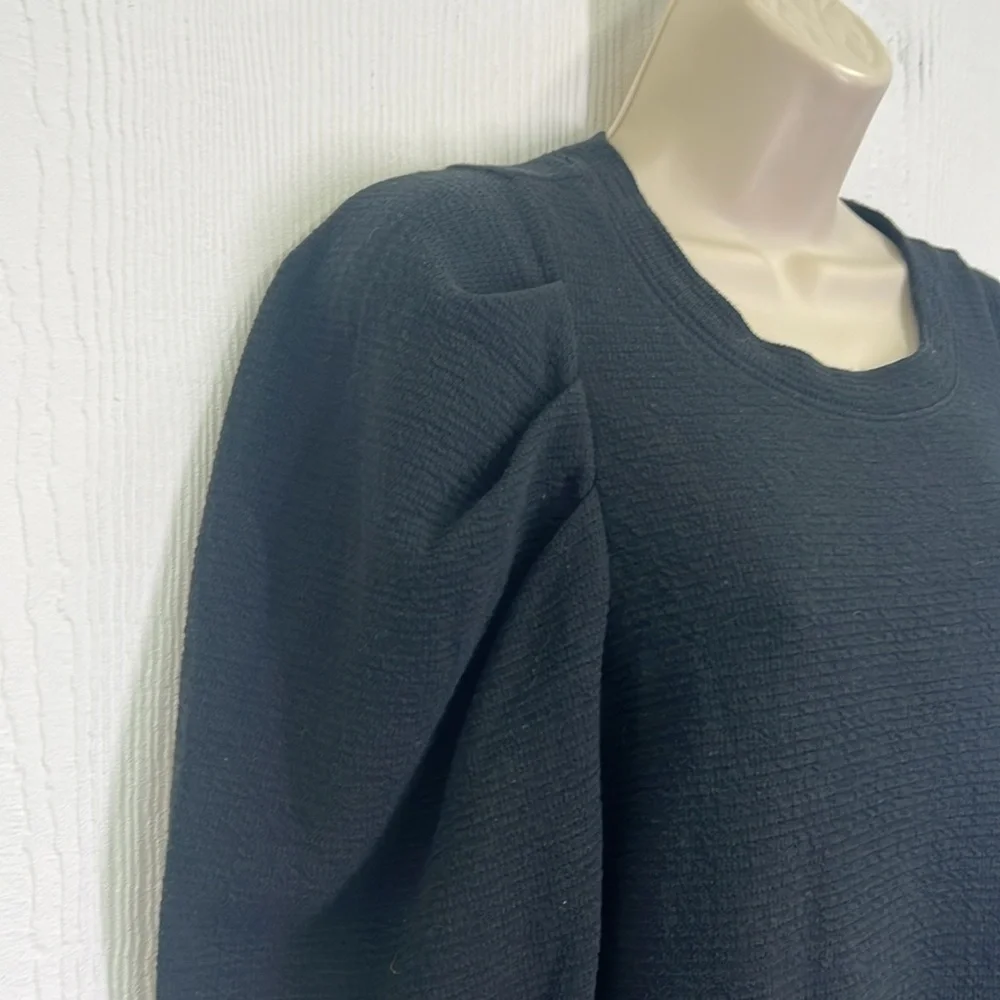 Madewell - Textured Button Puff Long Sleeve Black Crewneck Blouse Size Medium